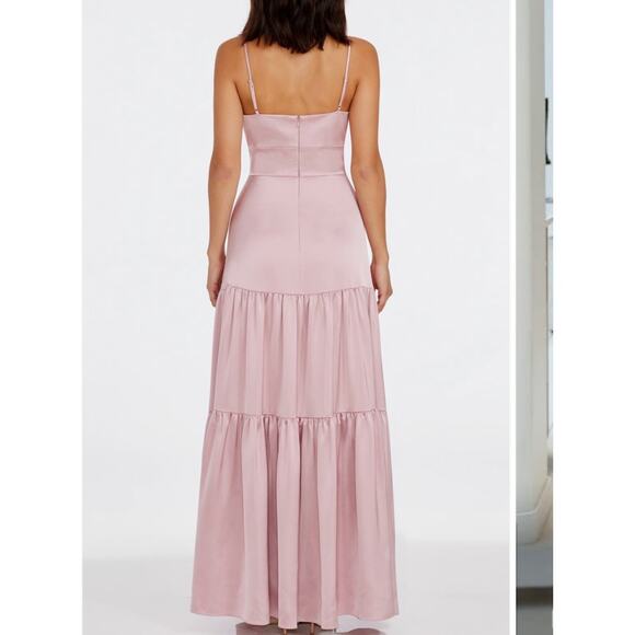 Dress the population tess tiered satin down rose canyon size small - Picture 3 of 12